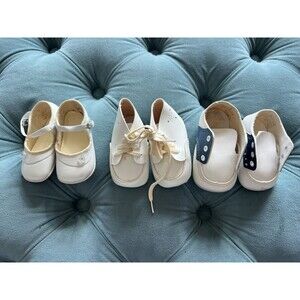 Vtg Infant Cradle Shoes White Original Sz 0 Crib Baby Doll Vintage Leather